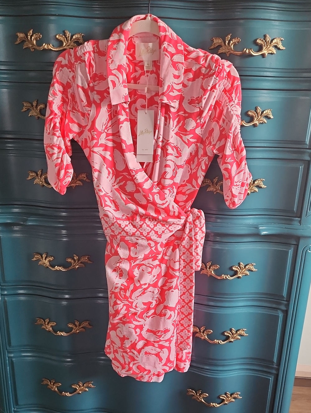Ibby Skirted Romper. NWT Lilly Pulitzer Coral and White Floral Wrap